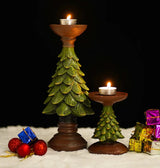 Resin Vintage Christmas Tree Candlestick Holders