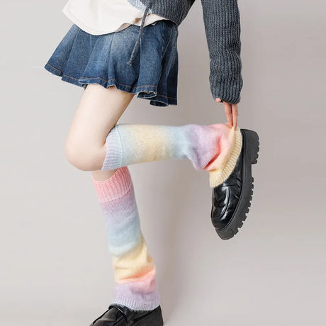 Gradient Japanese Boot Cuffs Knitted Wool Over Knee Leg Warmers