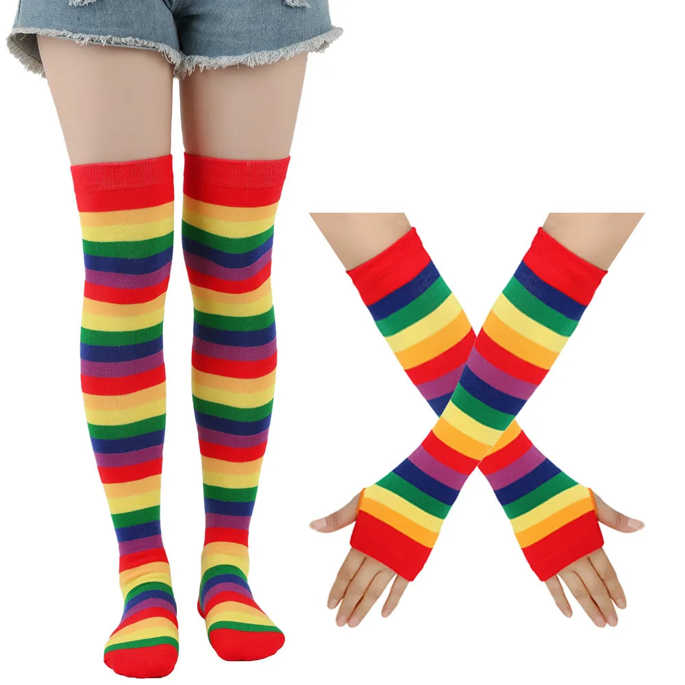 Rainbow Brite Striped Socks and Arm Warmer Gloves