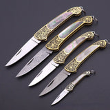 Principessa Pesca Handmade Shell Inlaid Folding Knife High Quality Sharp Brass Portable Keychain Mini Knife