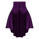 Gothic Steampunk Satiny Pirate Skirt Front Lace-up Tiered Irregular Hem Skirt Waist Belt Medieval Costume