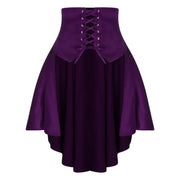 Gothic Steampunk Satiny Pirate Skirt Front Lace-up Tiered Irregular Hem Skirt Waist Belt Medieval Costume