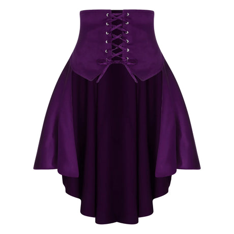 Gothic Steampunk Satiny Pirate Skirt Front Lace-up Tiered Irregular Hem Skirt Waist Belt Medieval Costume