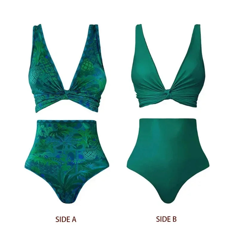 Teal Green Reversible Swimsuit Matching Skirt