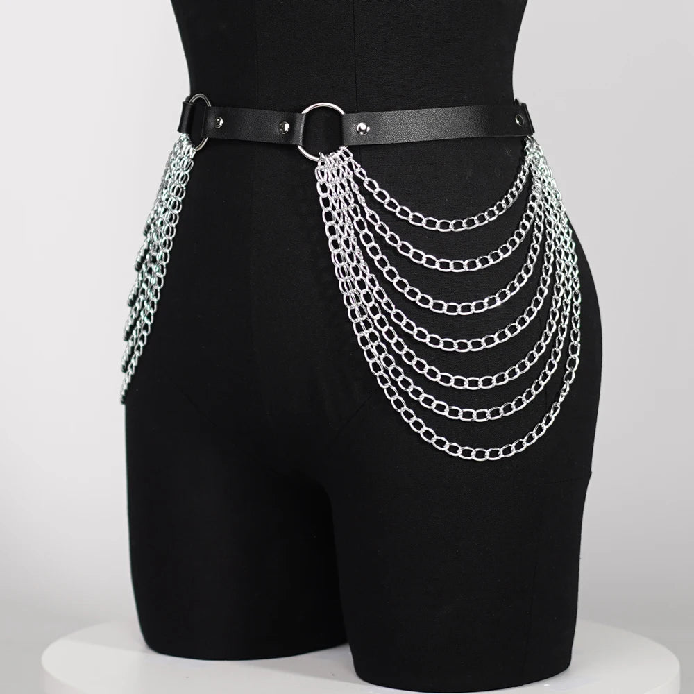 Rib Cage Harness Chest Body Harness Gothic Punk Faux Leather & Chains