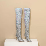 Galaxy Thigh High Boots Gradient Sequin Stretch Boots 11CM Heels