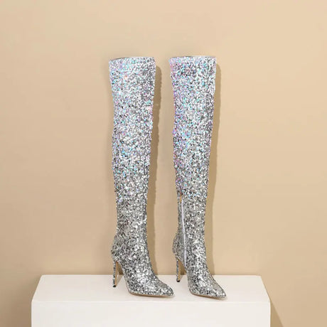 Galaxy Thigh High Boots Gradient Sequin Stretch Boots 11CM Heels