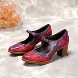Sally's Embossed Genuine Leather Red Pump Heels Shoes