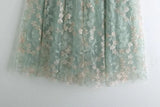 Primrose's Floral Tulle Skirt Embroidered Lace High Waist Midi Skirt