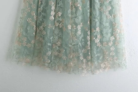 Primrose's Floral Tulle Skirt Embroidered Lace High Waist Midi Skirt