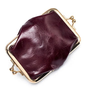 Genuine Leather Double Clamp Coin Purse Small Wallet Bag Pouch