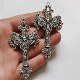 2pcs Filigree Victorian Gothic Large Cross Pendants Bat Moth DIY Jewellery Making