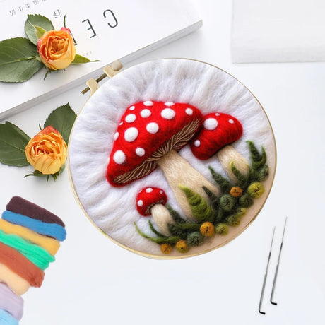 DIY Wool Felting Red Mushrooms Embroidery Kit Needle Wool Crafts