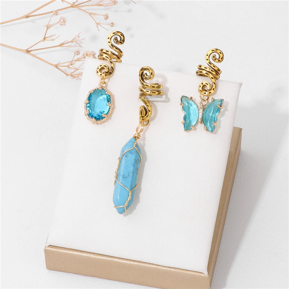 Crystal Braid Jewellery Hair Clips 3pcs/Set Natural Stones