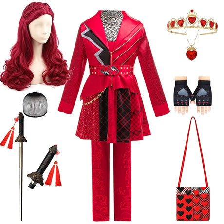 Descendants Cosplay Red Pink Chloe Kids Clothes Halloween Book Week Costumes