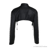 Women's Punk Crop Jacket PU Leather Cosplay Jacket Rivet Strap Gothic Streetwear Top