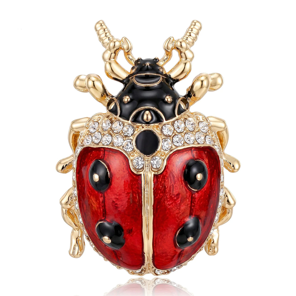 Enamel and Rhinestone Ladybird Brooches