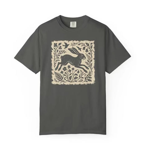 Wild Hare Linoprint T-Shirt Folk Art Forest Animal Naturecore Tee