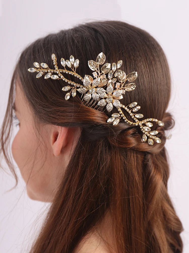 Gold Flower Wedding Hair Comb Bridal Hair Accessories Handmade Headpiece