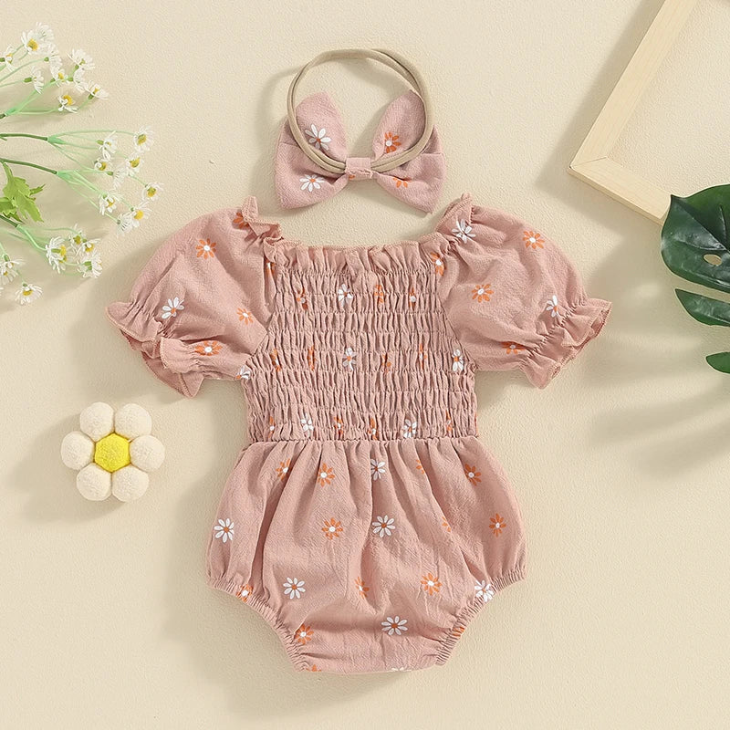 Valentines Day Easter St Patricks Christmas Baby Girls Heart Print Romper with Headband