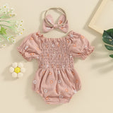 Valentines Day Easter St Patricks Christmas Baby Girls Heart Print Romper with Headband