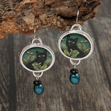 Black Cat & Dragonflies Earrings