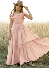 Girls Maxi Lace Chiffon Photoshoot Dresses For 3-15 Years