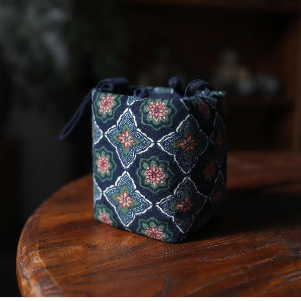 Padded Cotton Teacup Storage Bag Ceramic Glass Drawstring Bags Portable Organiser