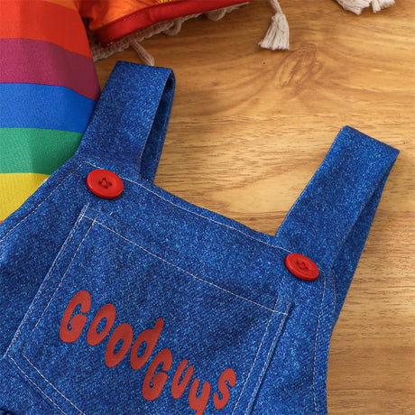 Chucky Costume  Halloween Toddler Baby Girl Cosplay Kids Rainbow Striped Shirt Overalls