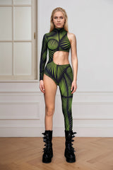 Asymmetrical Women Cyberpunk  Bodysuit Costume Colourful Jumpsuit Cosplay Halloween Party Performance Suit