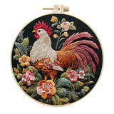 Rooster Embroidery Kit with Flowers for Beginners Needles Embroidery Thread DIY Craft