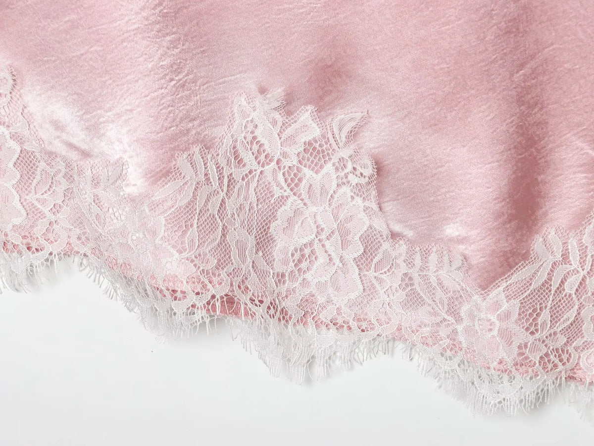 Y2k Asymmetrical Spliced Lace Satin Slip Long Camisole Top Layering Dress Side Slit Hem