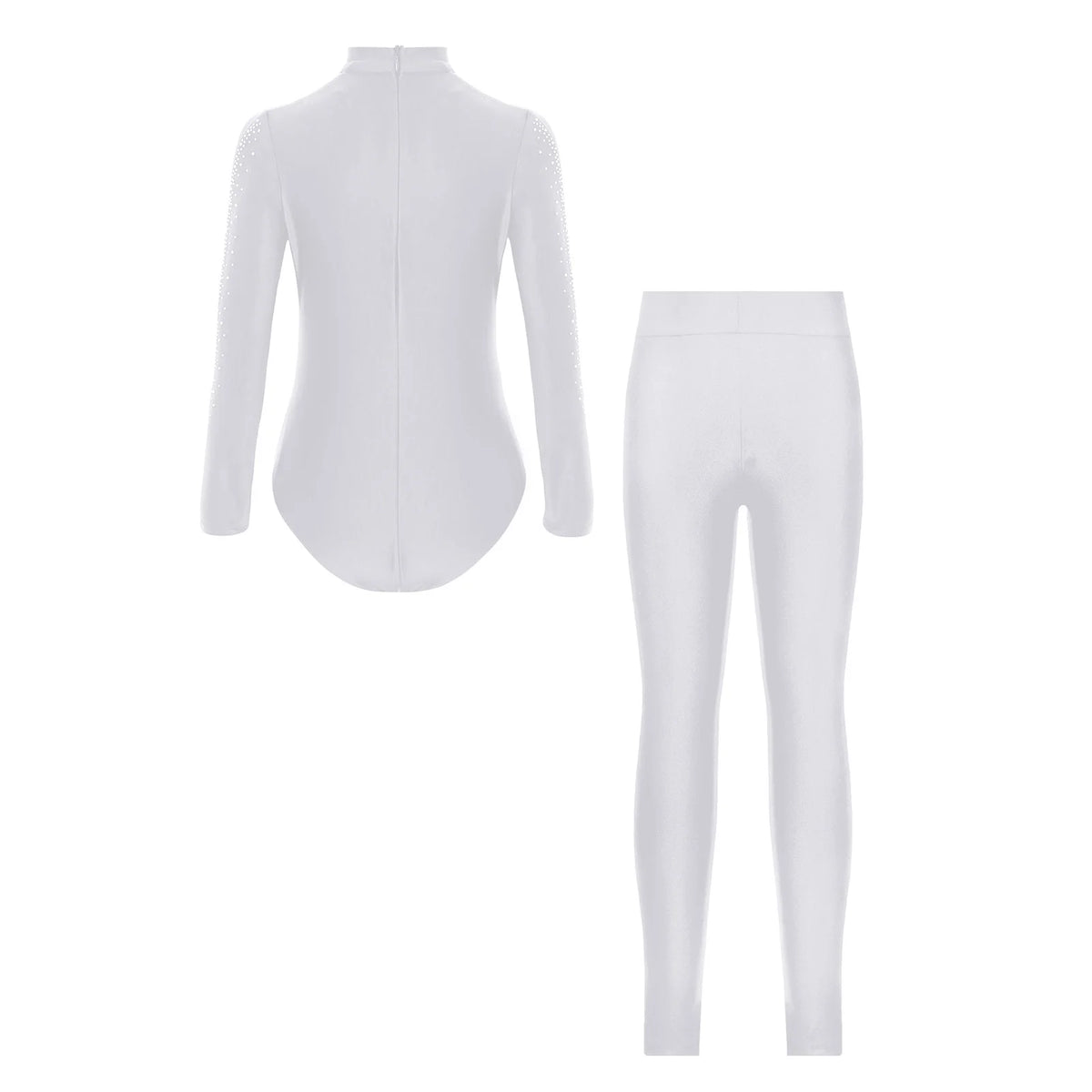 Boys Dance Leotard Ice Skating Gymnastic Long Sleeve Rhinestones Bodysuit with Leggings