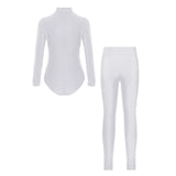 Boys Dance Leotard Ice Skating Gymnastic Long Sleeve Rhinestones Bodysuit with Leggings
