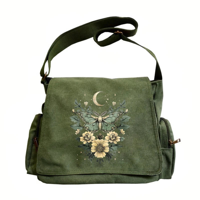 Luna Moth Butterfly Print Canvas Shoulder Bag Crossbody Messenger Bag