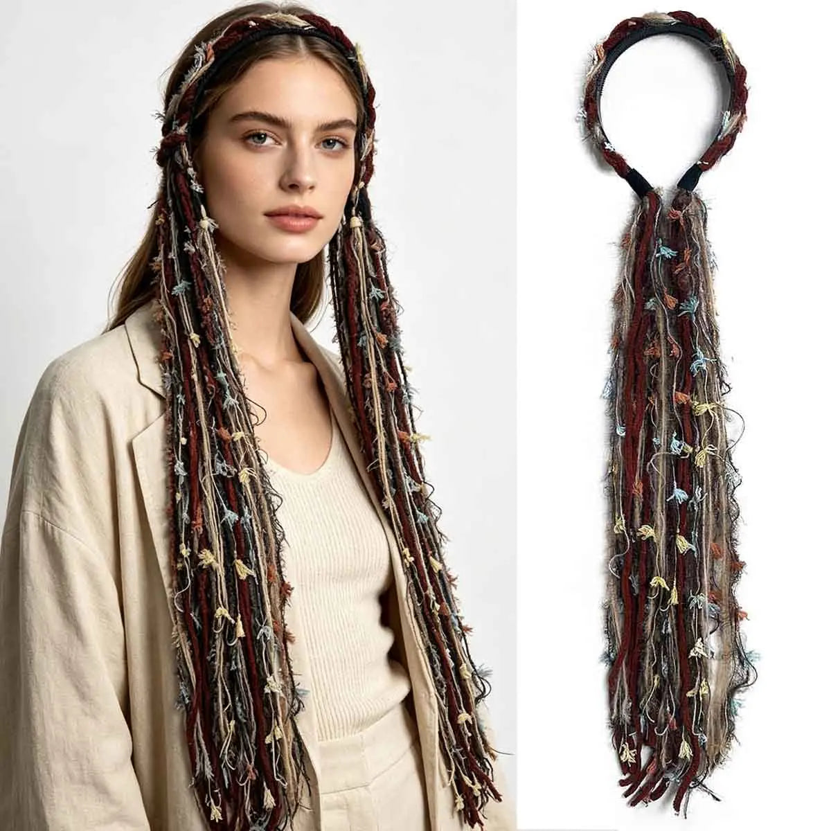Synthetic Handmade Boho Yarn Tassel Dreadlock  Braids Headband