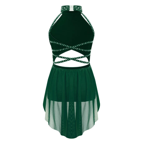Girls Dance Performance Rhinestone Fringed Dress Figure Ice Skating Dancewear
