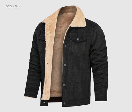 Woodsman Winter Corduroy Jackets Thick Warm Faux Fur Collar Bomber Coat