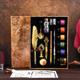 Golden Feather Quill Pens Set Dip Fountain Pens Ink Stationery Writing Gift Box Sets