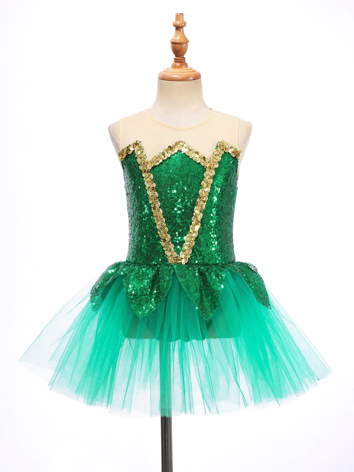 Royal Elf Green Sequins Girls Ballet Dance Dress Tutu Gymnastics Leotard Figure Skating Dance Performance Costume