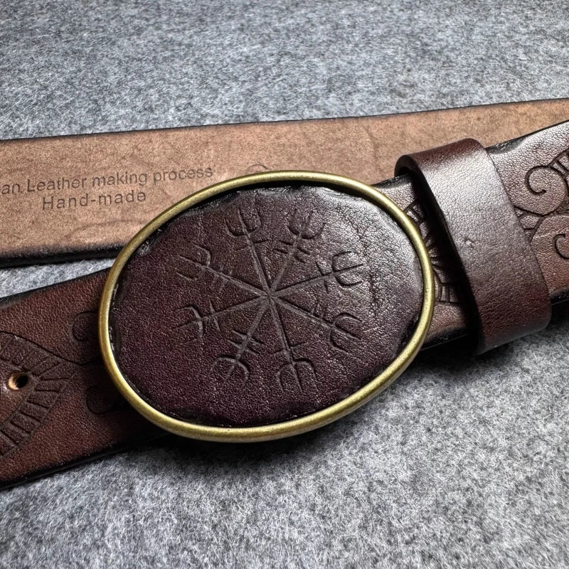 Totem Genuine Leather Men's Belt Thick Cowhide Pure Copper Buckle