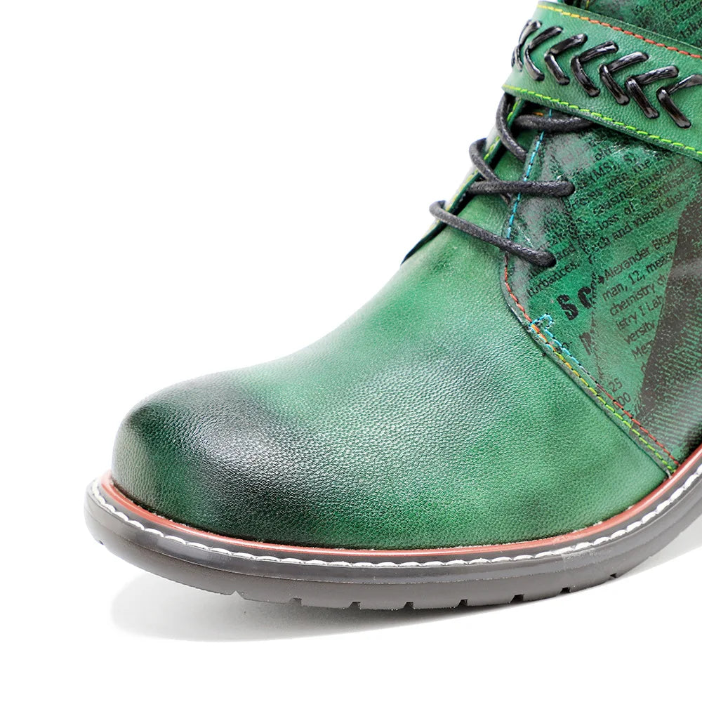 Wickedly Green Sheepskin Leather Ankle Boots