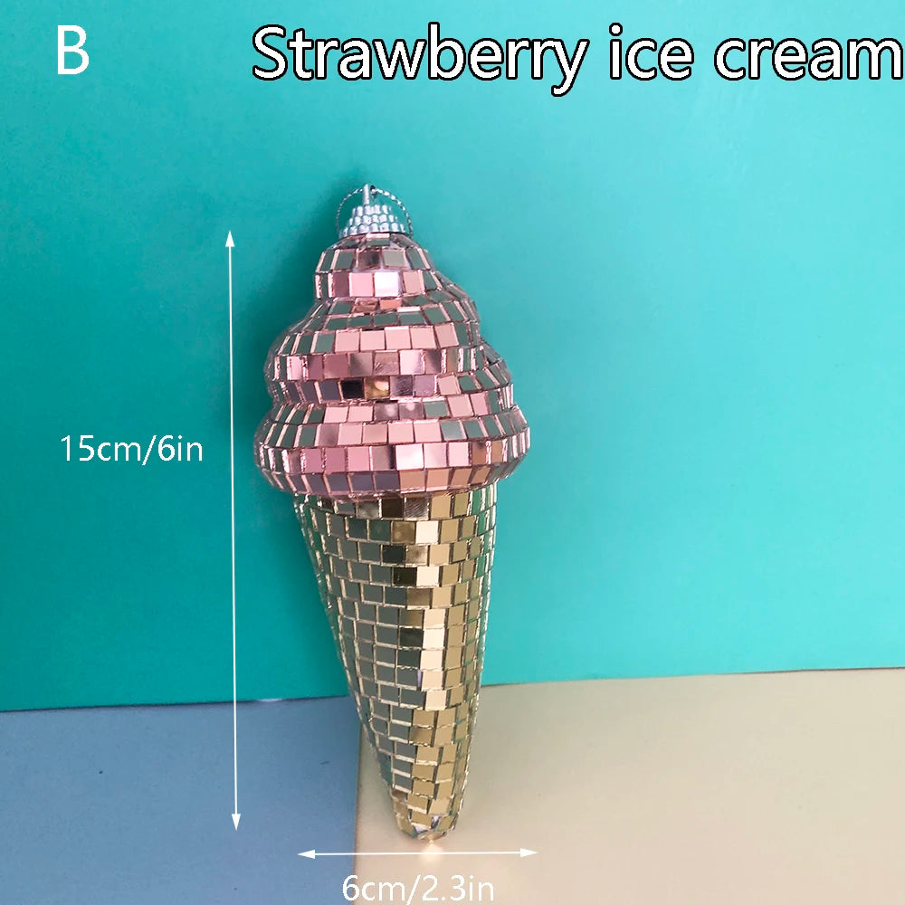 Hanging Disco Ice Cream Cone Mirror Ball Room Decor