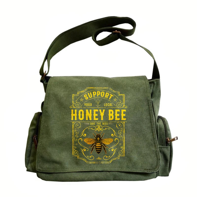 Honey Bee Print Canvas Shoulder Bag Crossbody Messenger Bag