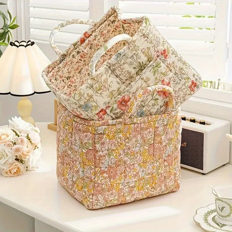Floral Quilted Fabric Storage Bins with Handles Multi-Compartment Organiser William Morris