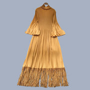Petal Sleeves Pleated Tassel Dress Eight Colours