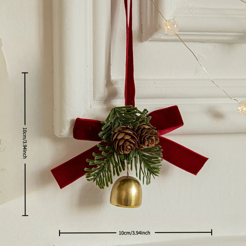 Velvet Bows, Jingle Bells & Pinecones Ornaments Christmas Hanging Decor