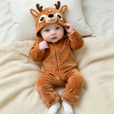 Baby Reindeer Costume Toddler Girls Boy Cute Plush Zipper Deer Hooded Romper for Christmas
