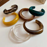 Smooth Round Acrylic Cuff Bangles Vintage Style Jelly Coloyr Smudging Wide Resin Bracelets