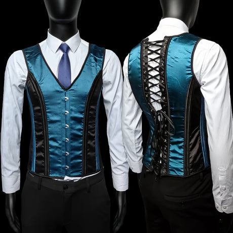 Vintage Circus Men's Boned Waistcoat Corset Vest Lace Up Burlesque Performance Stage Costume